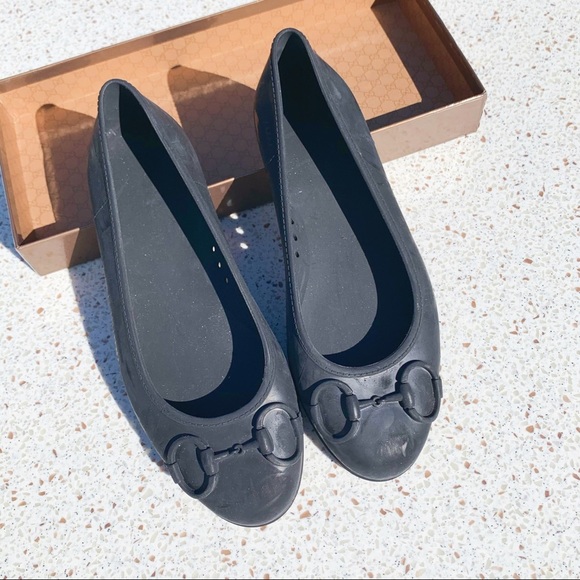 NIB Authentic Gucci Horsebit Embossed Rubber Flats Black 36 - Picture 1 of 8